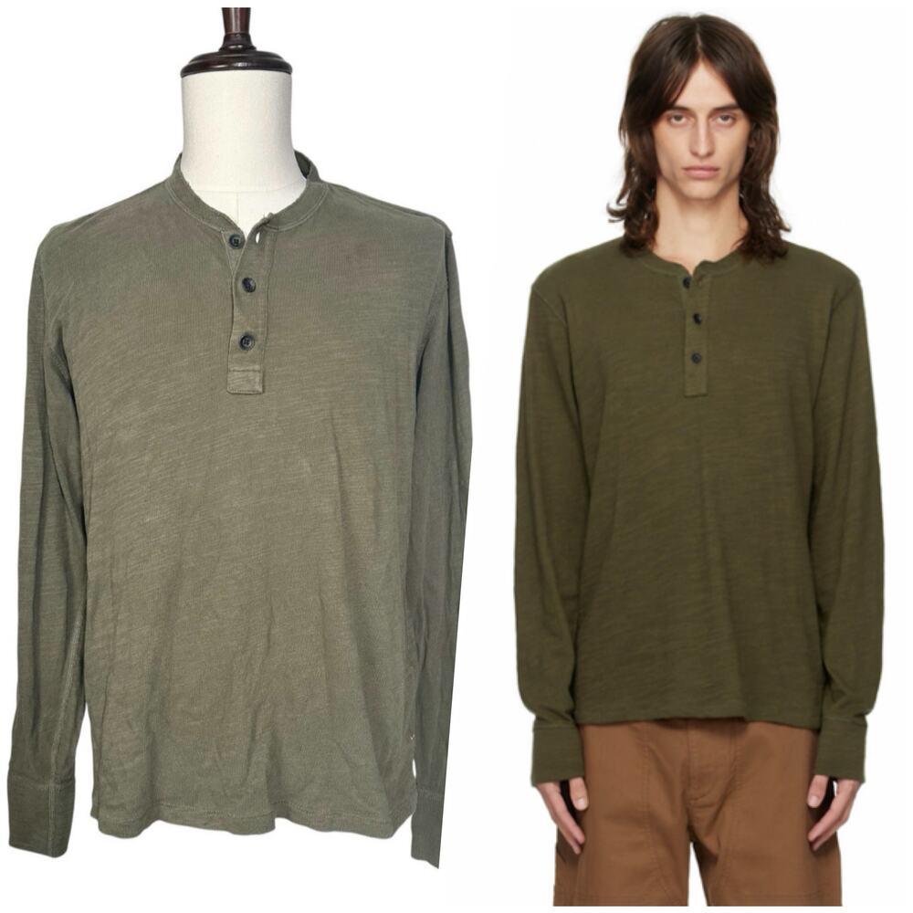 Rag & Bone | Men | Olive Green Basic Essential LS Slub Cotton Henley | Medium